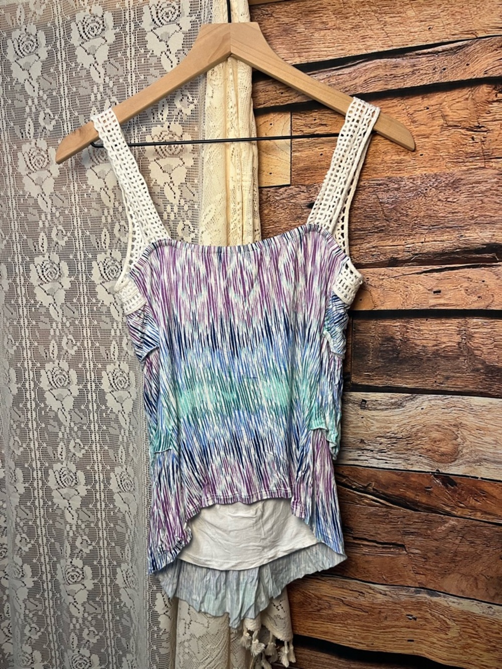 Candie's Y2K Striped Crochet-Trim Tiered Tank Top - (261) - Picture 4 of 6